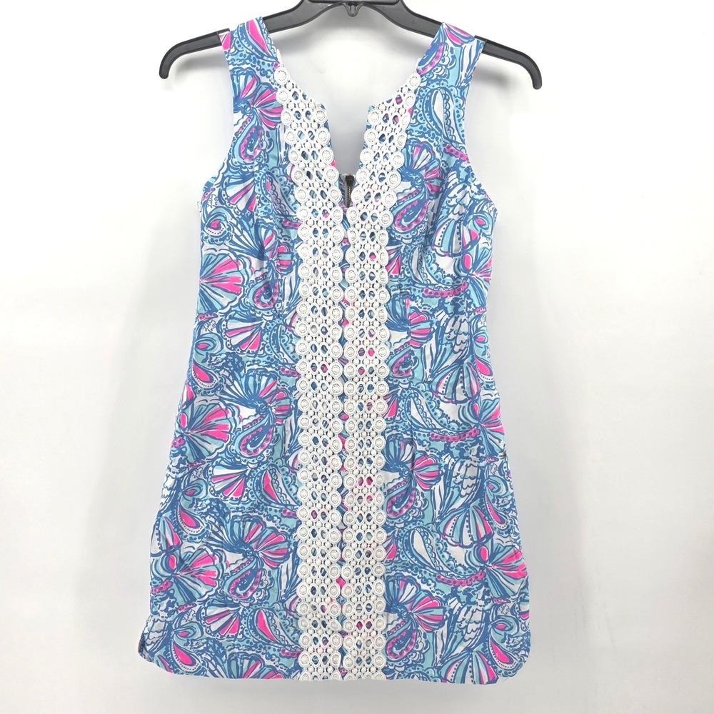Lilly Pulitzer Target 20th Anniversary Blue Shell Shift Dress Lace Trim Size 10